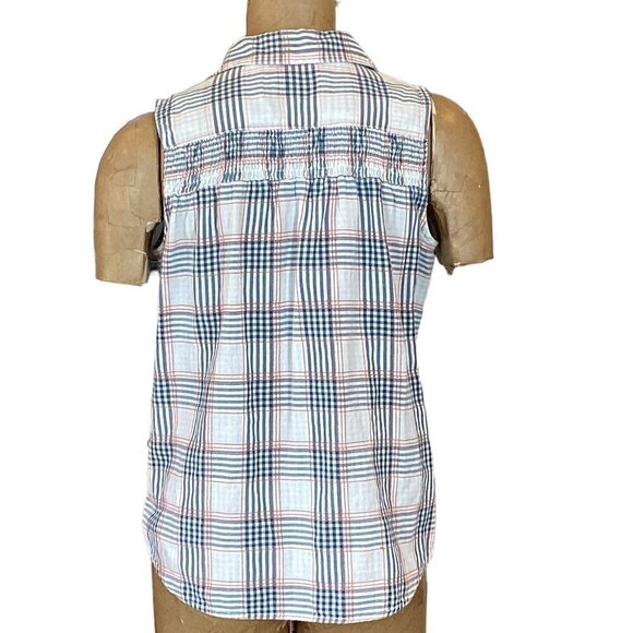 Old Ranch Cotton Plaid Smock Accent Sleeveless Button-Down Top Sz S #278G - Picture 5 of 9